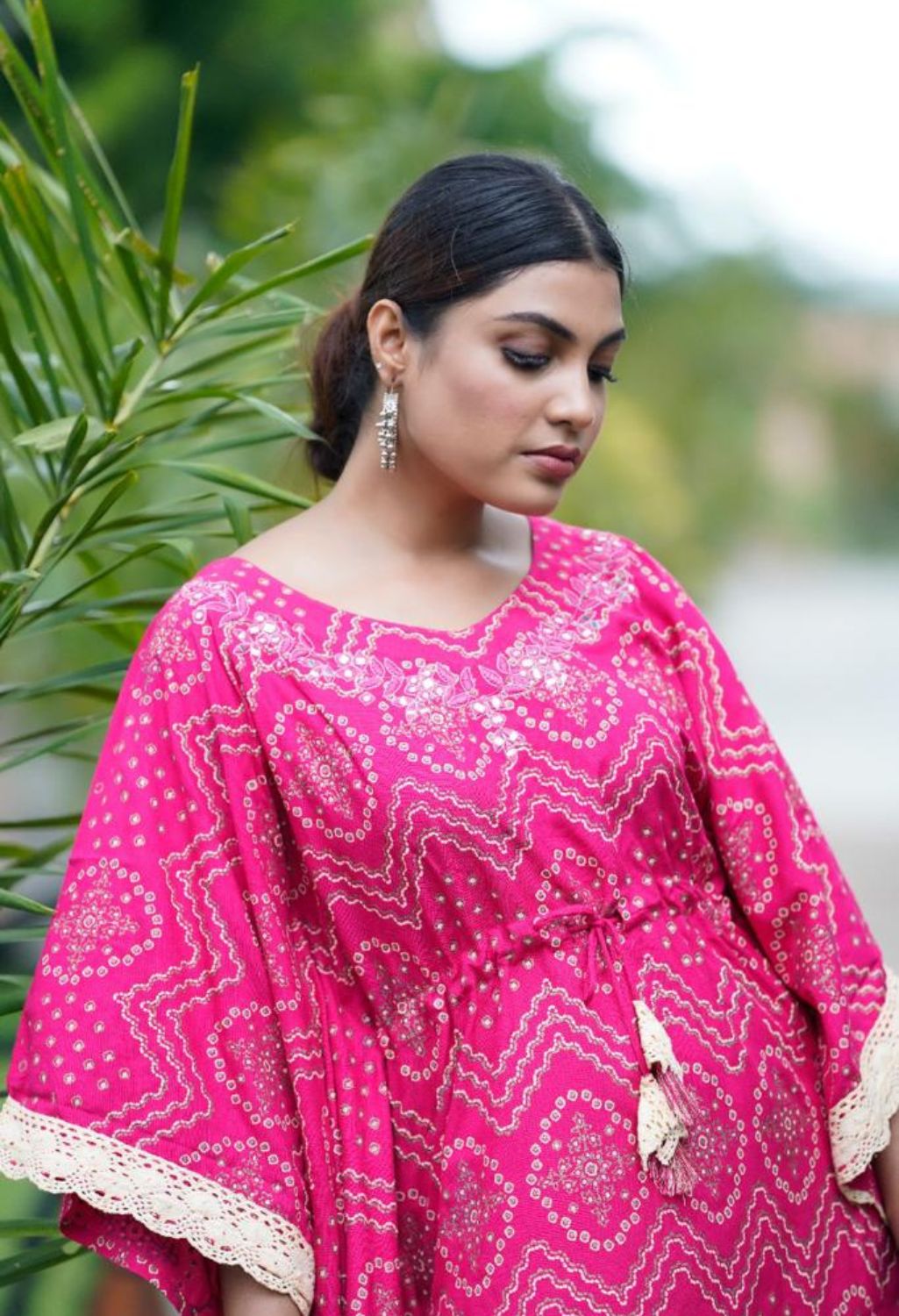 Kaftan Set with Pant, Cotton , Color Jaipuri Hot Pink