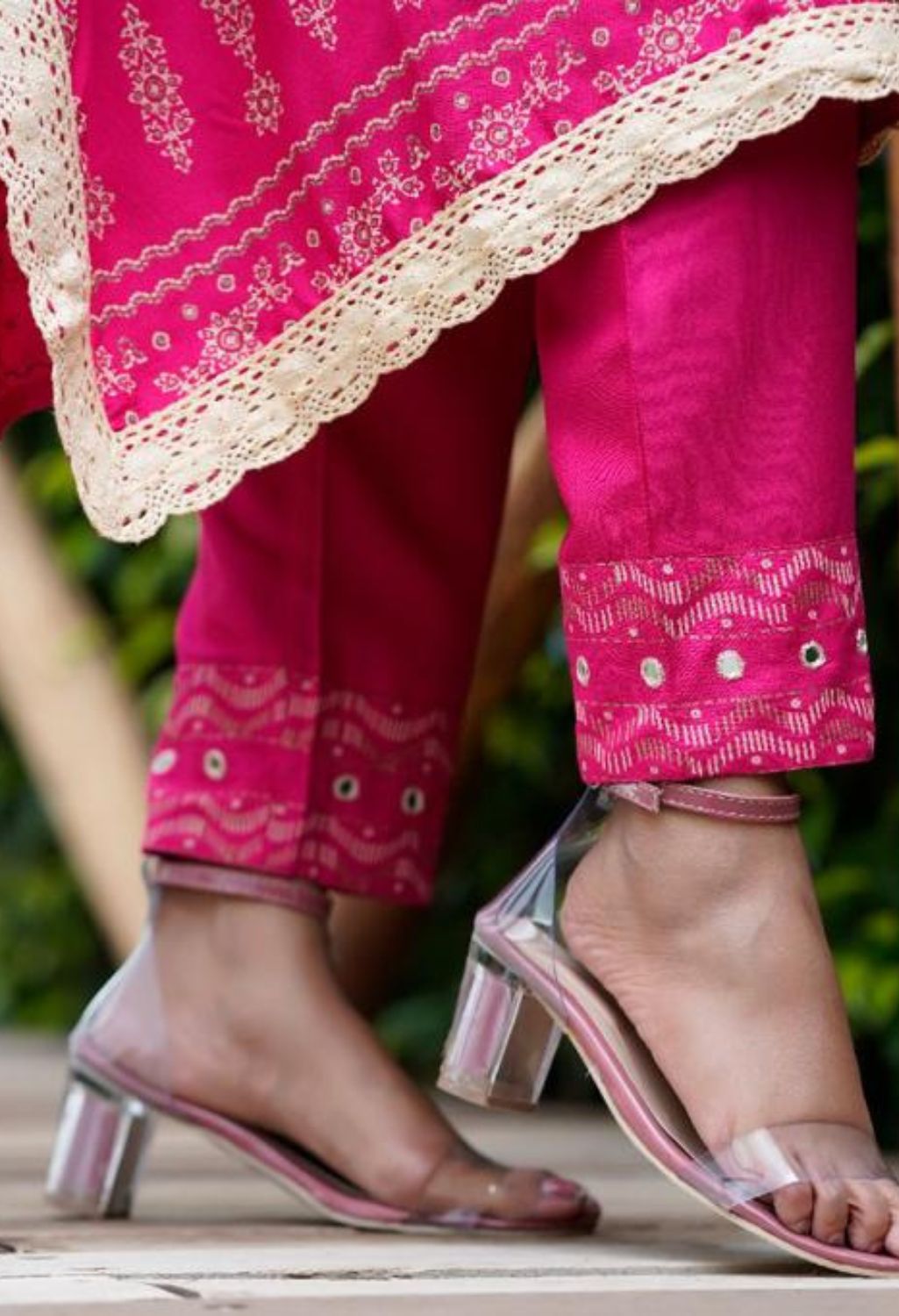 Kaftan Set with Pant, Cotton , Color Jaipuri Hot Pink