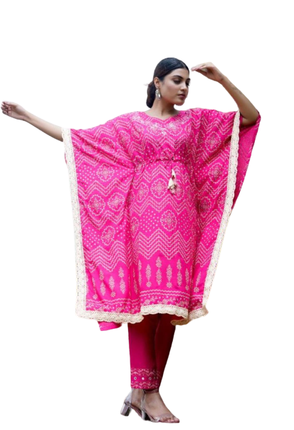 Kaftan Set with Pant, Cotton , Color Jaipuri Hot Pink