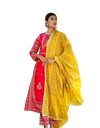 Anarkali Style Mirror Work Over Floral red Suit with Yellow duppata
