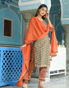 Geometric Print Straight Solid Kurta, Palazzo & Dupatta Set