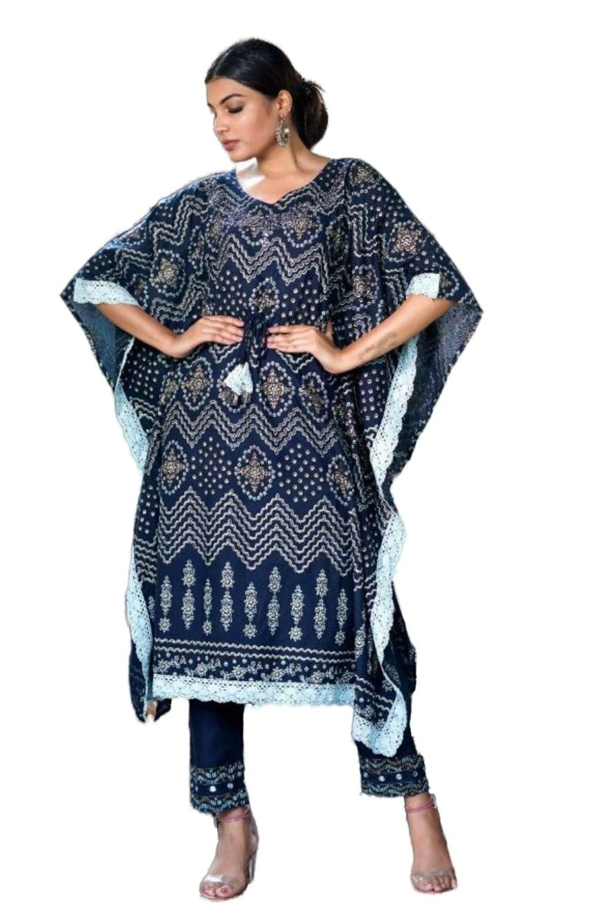 Elegent Stylish Royal Blue Kaftan Kurta Kurti Set for Women