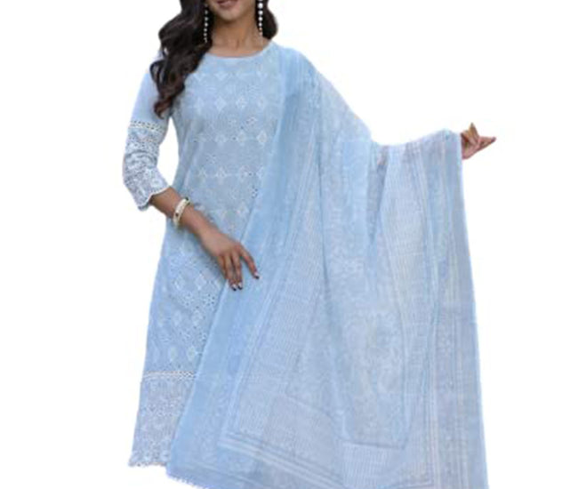 Lucknowi Shifli & Chicken Work Kurti Set with Pant and Dupatta