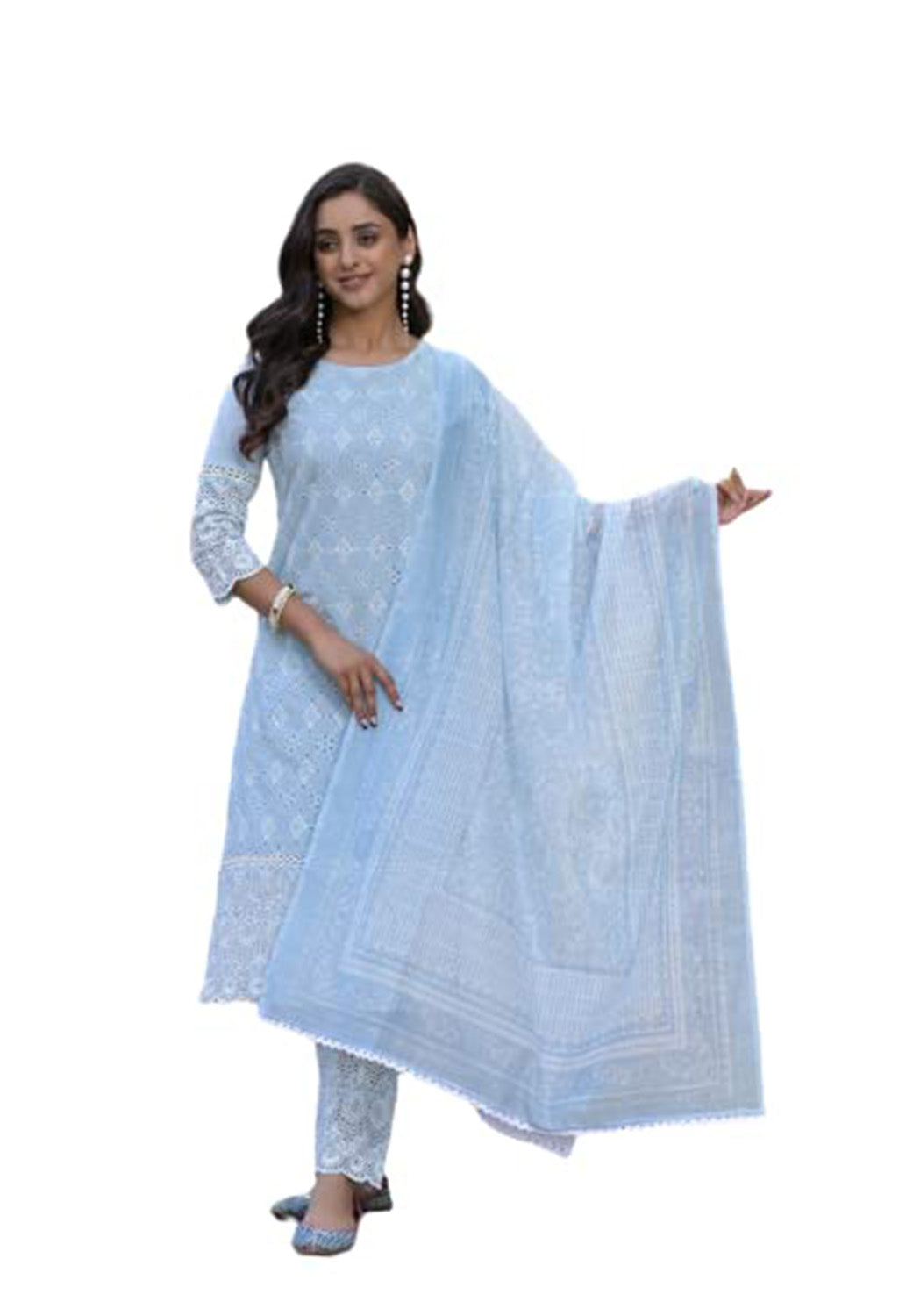 Lucknowi Shifli & Chicken Work Kurti Set with Pant and Dupatta