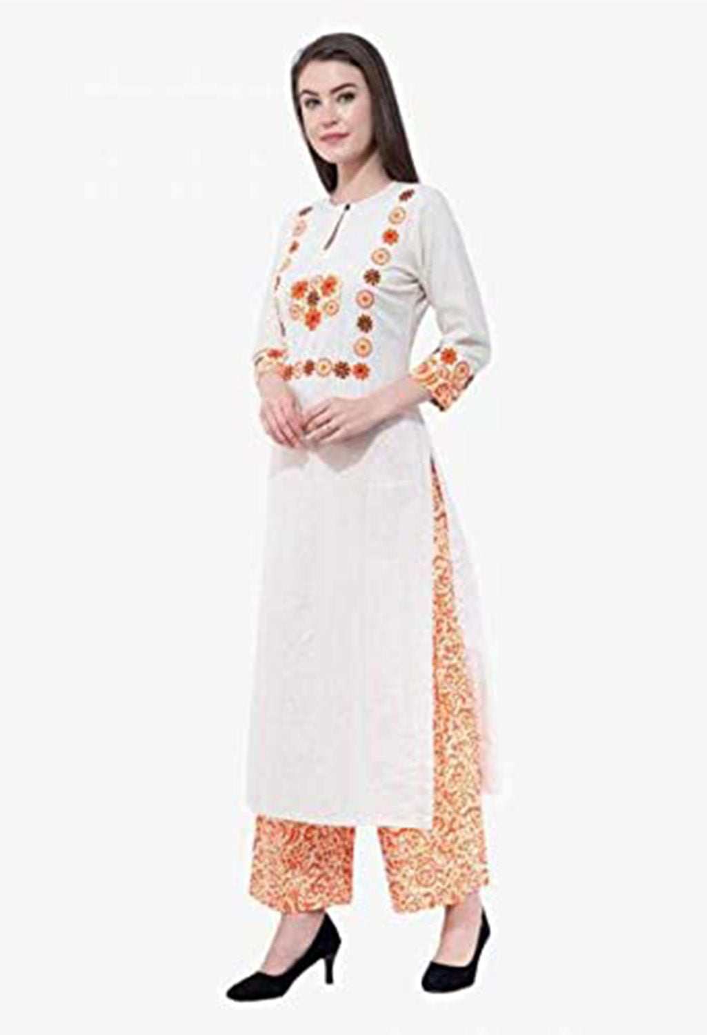 Women's Kurta and Pant Set Cotton Silk, Color- White