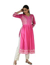 Stitched A-line Pure Cotton Kurta Pant Set Pink & Beige