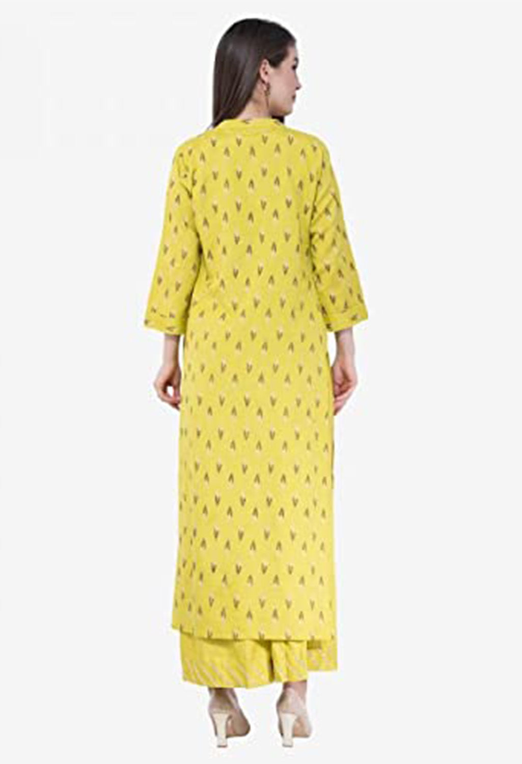 Yellow Cotton 3 Set Suit with Crop TOP Plazzo & Long Shrug