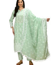 Straight Embroidered Shifli Organic Cotton Kurta Pant and Dupatta Set Color Summer Mint Green