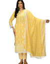 Straight Embroidered Shifli Organic Cotton Kurta Pant and Dupatta Set Marigold Yellow