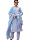 Embroidered Organic Kurta Set with Printed Cotton Dupatta & Pants