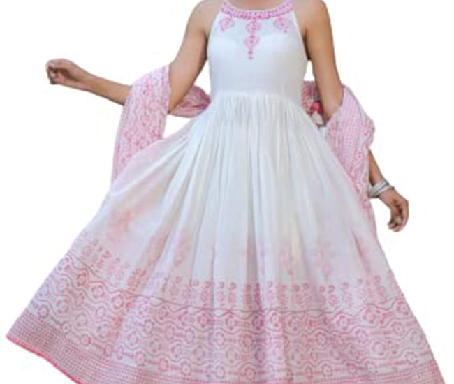 Organic Embroidered Cotton Kurta Kurti Set with Beautiful Mirror Work Summer Pink