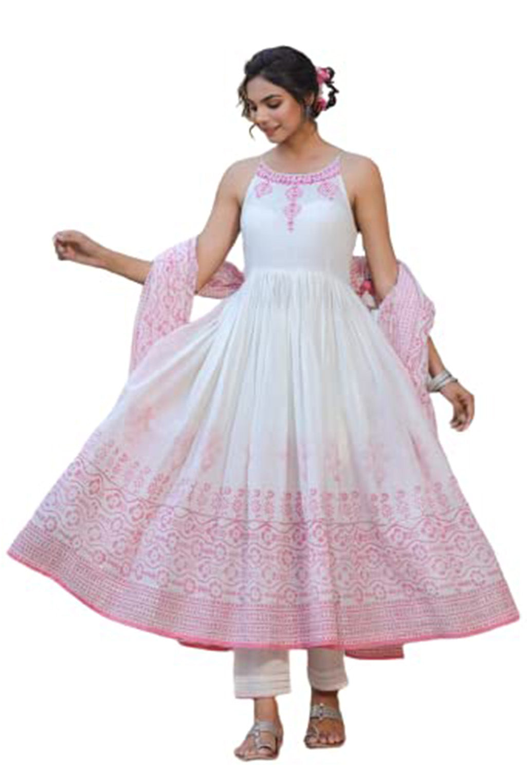 Organic Embroidered Cotton Kurta Kurti Set with Beautiful Mirror Work Summer Pink