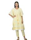 Women's Graphic Print Cotton Silk Kaftan Kurti, Color- Yellow