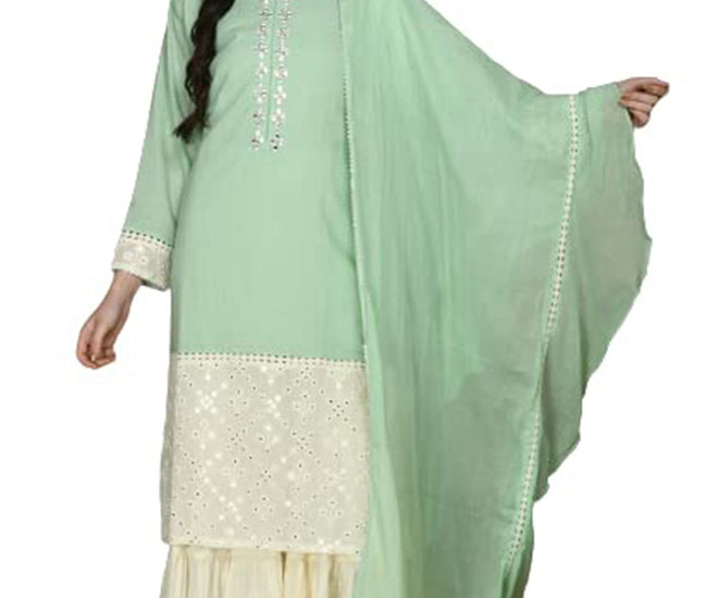Embroidered Kurta, Palazzo & Dupatta Set