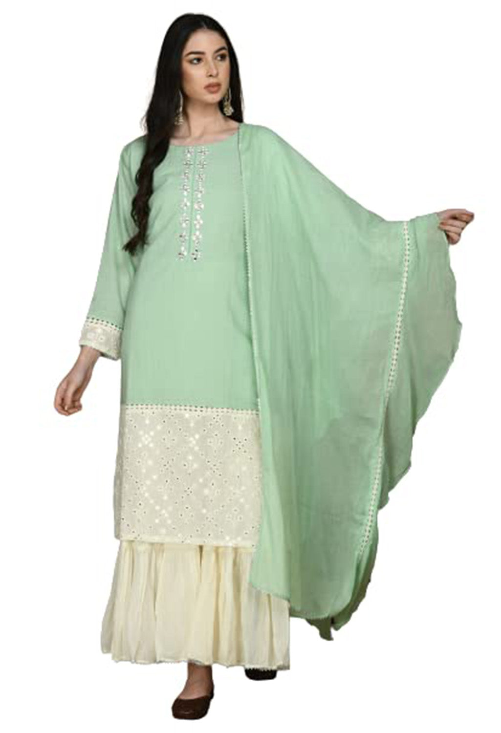 Embroidered Kurta, Palazzo & Dupatta Set