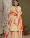 Women's Graphic Print Kurta, Churidar & Dupatta Set, Color- Yelllow