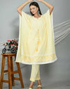 Women's Graphic Print Cotton Silk Kaftan Kurti, Color- Yellow