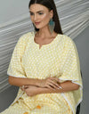 Women's Graphic Print Cotton Silk Kaftan Kurti, Color- Yellow