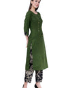 Olive Green Cotton Kurti with Black Printed Palazoo
