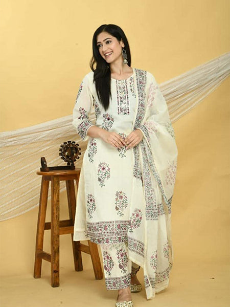 Gota Patti Cotton Printing Straight Kurta Pant Set