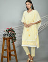 Women's Graphic Print Cotton Silk Kaftan Kurti, Color- Yellow