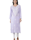 Lucknowi Hand-Embroidery Chikankari Organic Cotton Kurta Set Pastel Lavender & White