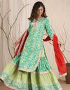 Women Kurta and Churidar Set Cotton Silk, Green