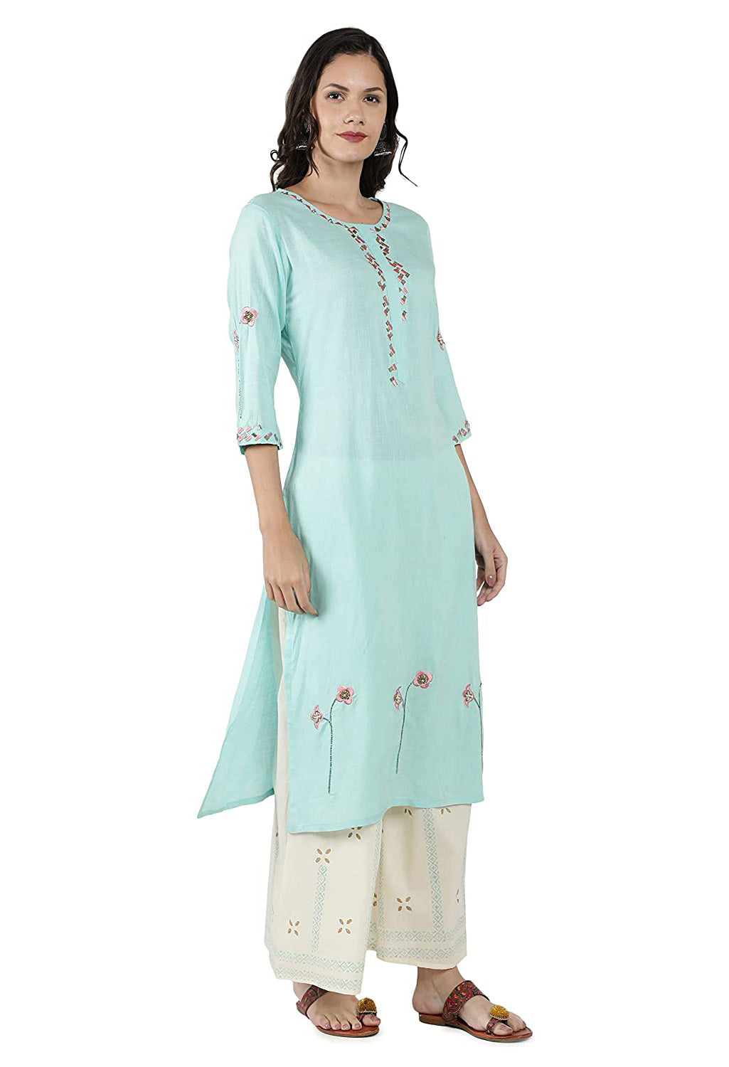 Lucknowi Pure Cotton Kurta Set with Block Print Dupatta