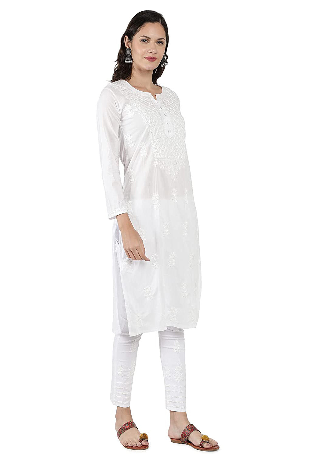 Lucknowi Hand-Embroidery White Cotton Chikankari Kurta Set