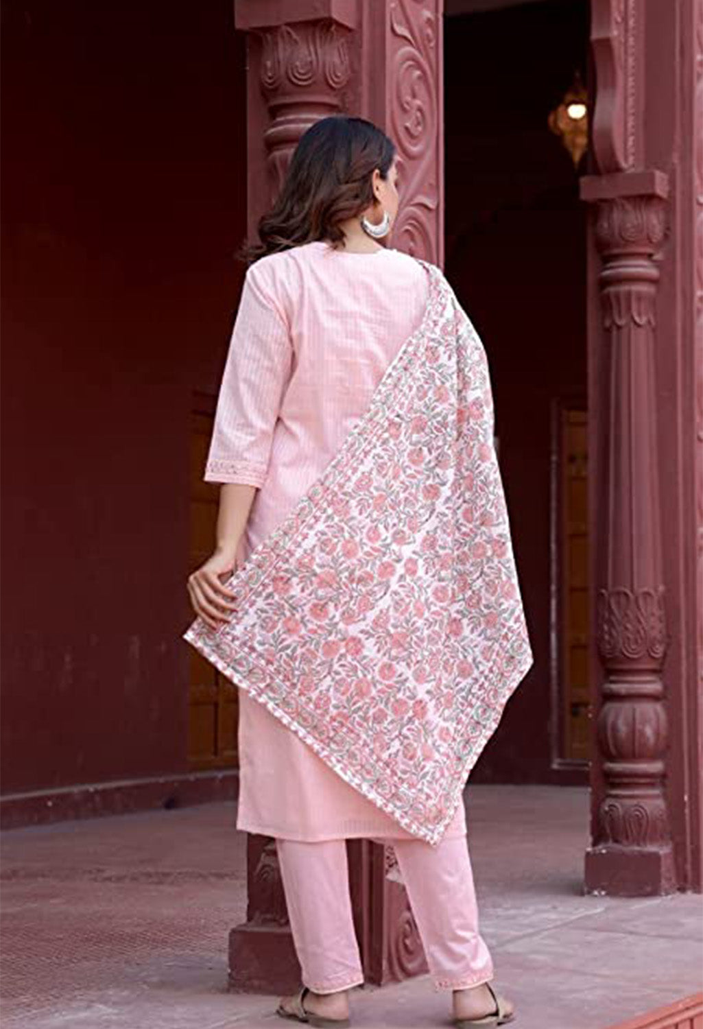 Embroidered Printed Cotton Mirror Work Kurta Set