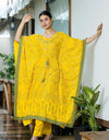 Printed Cotton Blend Women Kaftan Set Yellow
