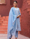 Embroidered Organic Kurta Set with Printed Cotton Dupatta & Pants