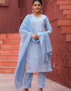 Embroidered Organic Kurta Set with Printed Cotton Dupatta & Pants