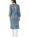 Lucknow Chikan Regular Fit Powder Organic Cotton Kurta with  Flexible Lycra Pants