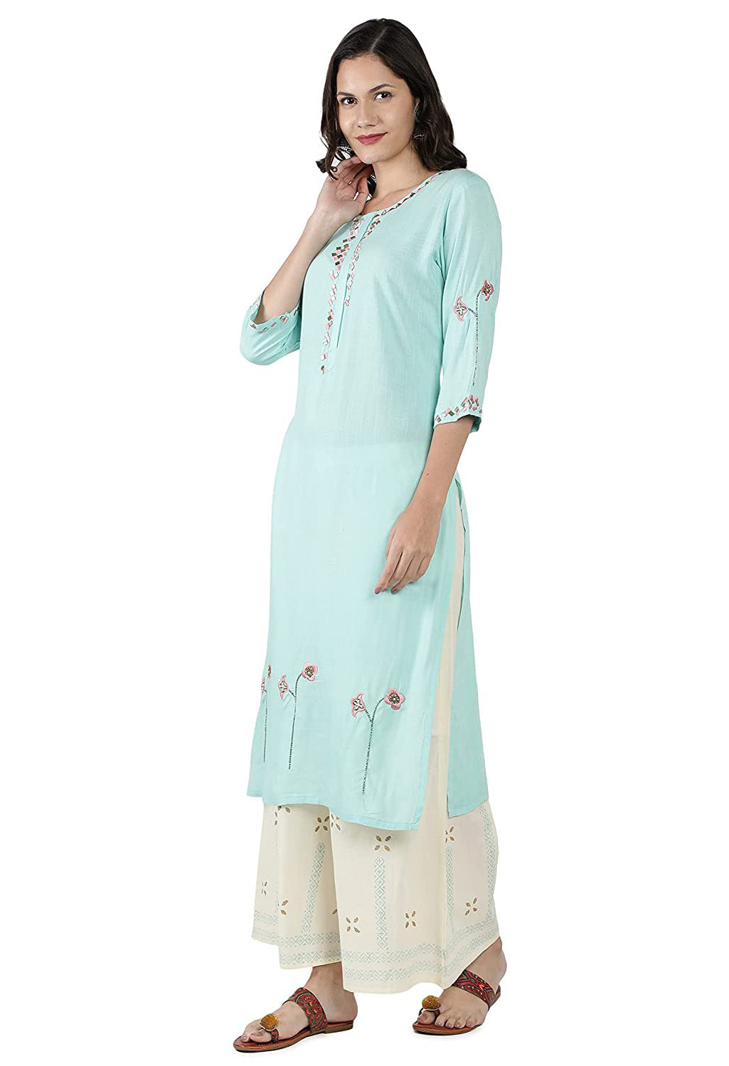 Lucknowi Pure Cotton Kurta Set with Block Print Dupatta