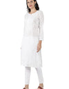 Lucknowi Hand-Embroidery White Cotton Chikankari Kurta Set