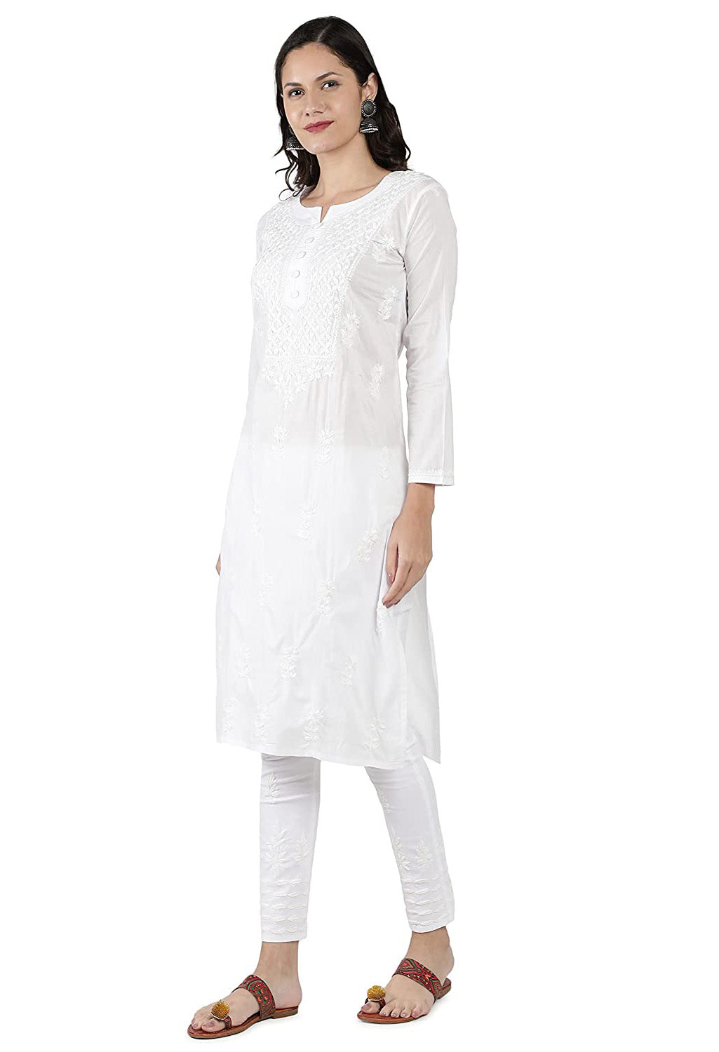 Lucknowi Hand-Embroidery White Cotton Chikankari Kurta Set