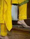 Printed Cotton Blend Women Kaftan Set Yellow