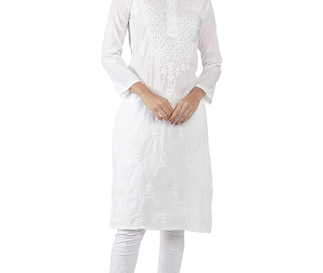 Lucknowi Hand-Embroidery White Cotton Chikankari Kurta Set
