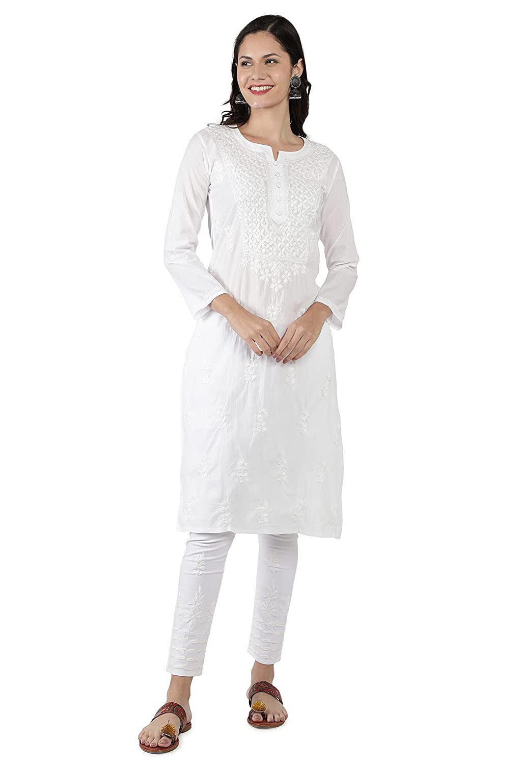 Lucknowi Hand-Embroidery White Cotton Chikankari Kurta Set