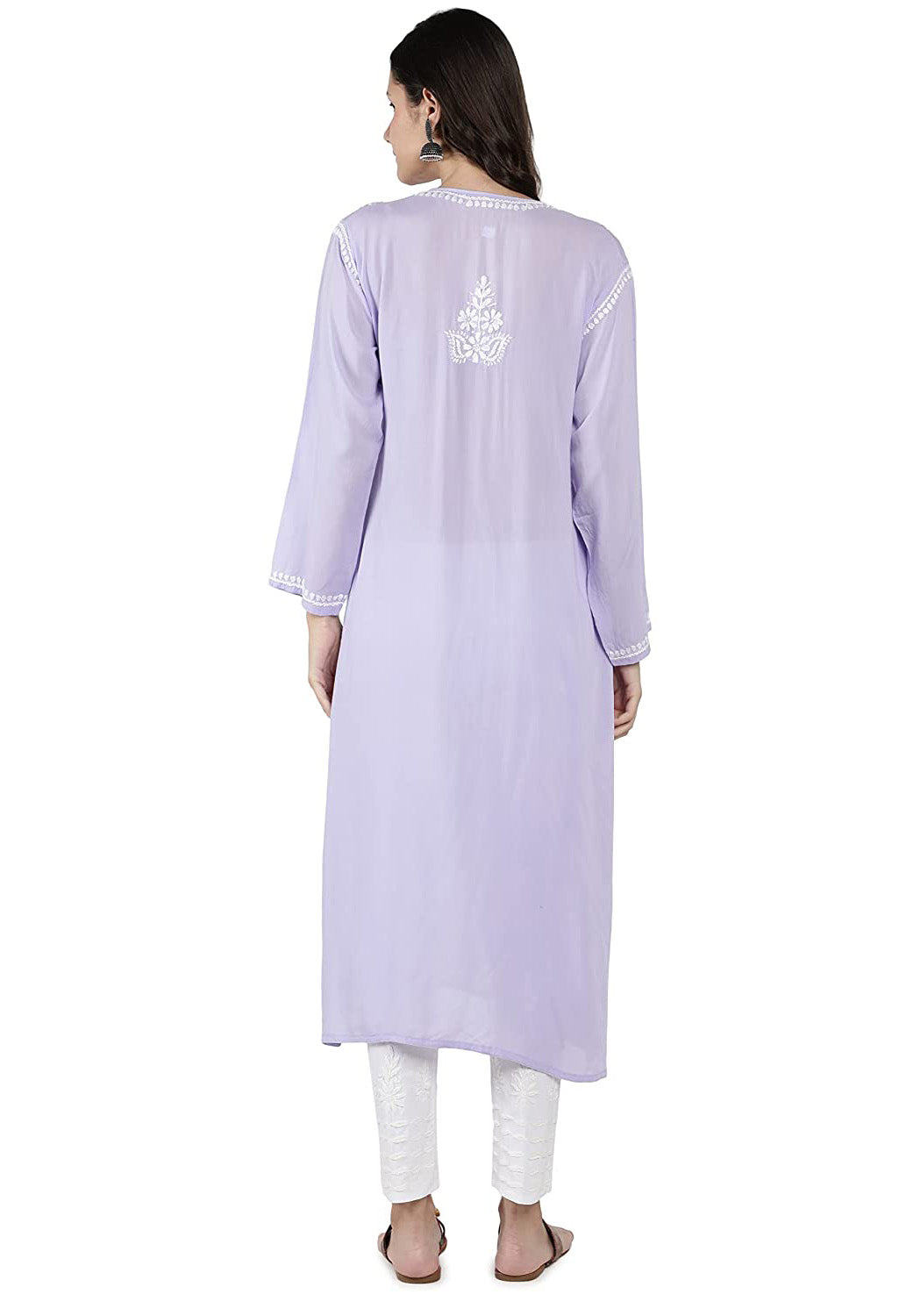 Lucknowi Hand-Embroidery Chikankari Organic Cotton Kurta Set Pastel Lavender & White