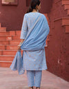 Embroidered Organic Kurta Set with Printed Cotton Dupatta & Pants