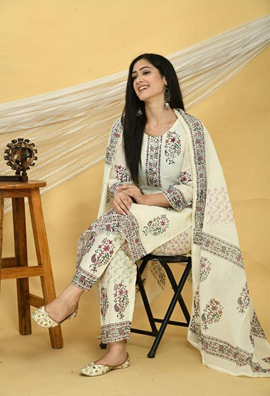 Gota Patti Cotton Printing Straight Kurta Pant Set