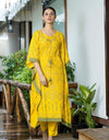 Printed Cotton Blend Women Kaftan Set Yellow