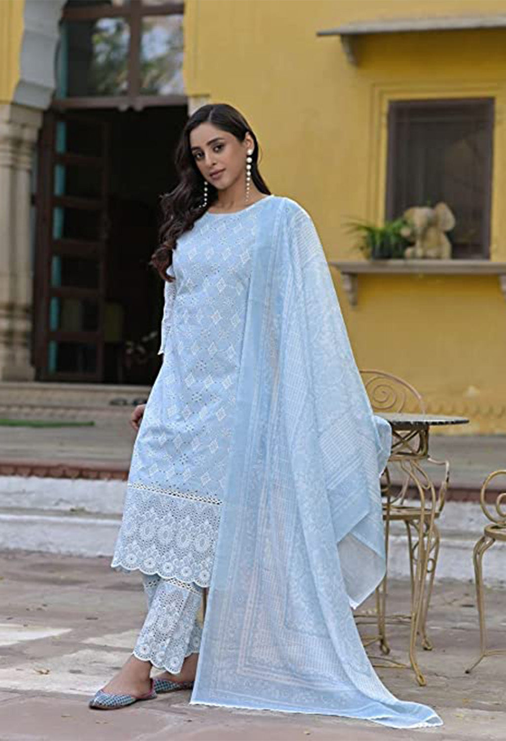 Lucknowi Shifli & Chicken Work Kurti Set with Pant and Dupatta