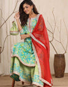Women Kurta and Churidar Set Cotton Silk, Green