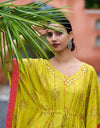 Graphic Printed Cotton Silk Women Kaftan Set - Yellow