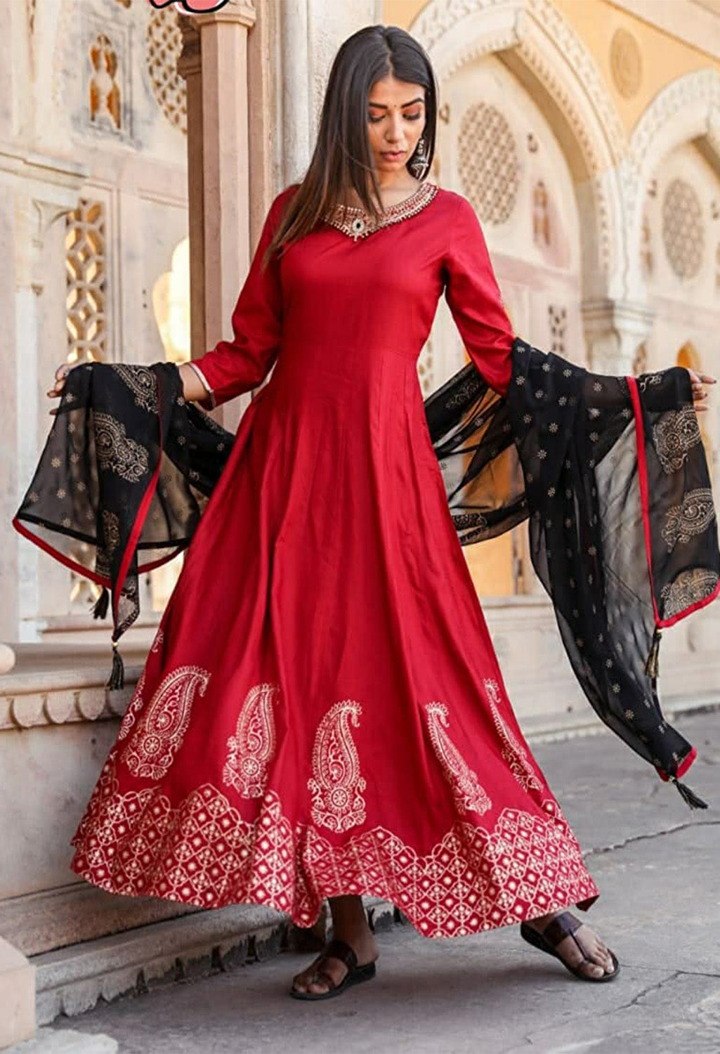 Printed Anarkali Kurta, Bottom & Dupatta Set