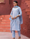 Embroidered Organic Kurta Set with Printed Cotton Dupatta & Pants