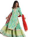 Women Kurta and Churidar Set Cotton Silk, Green